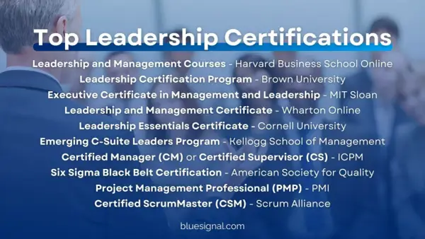 Top Leadership Certifications list, including an Executive Certificate in Management and Leadership.